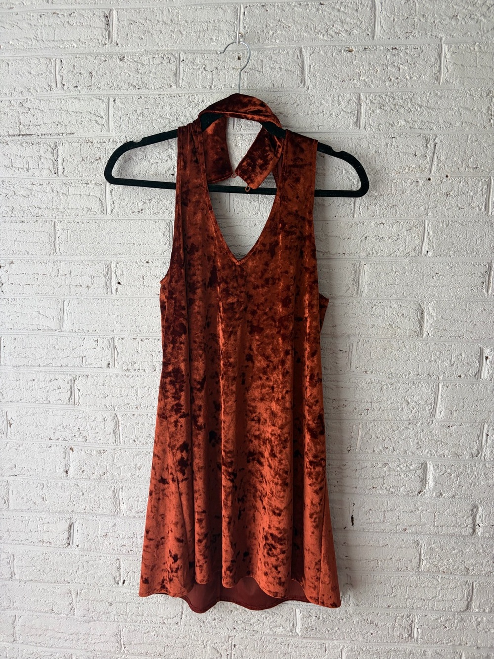 Show Me Your MuMu Rust Crushed Velvet V-Neck Mini Dress with Neck Tie